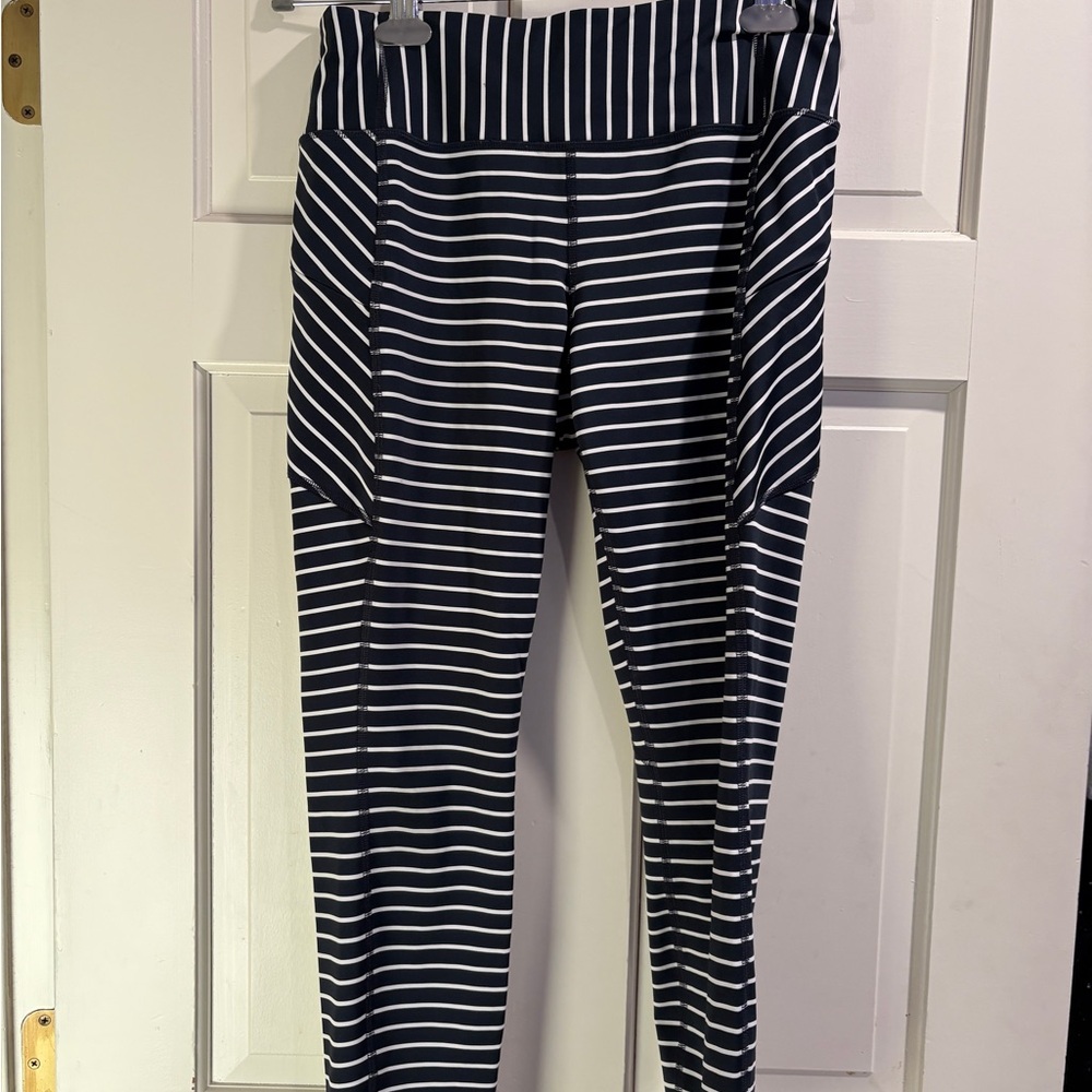 Athleta Navy and White Striped Leggings